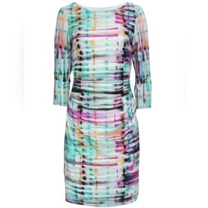 Kay Unger - Green Multicolor Abstract Print Ruched Dress Sz 4